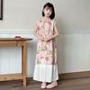 Traje de estilo chino para niñas 2025 Nuevo Hanfu para niños Conjunto de dos piezas Verano Cheongsam falda para niñas mayores Pantalones de pierna ancha