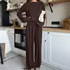 Nuevo conjunto de punto cepillado suelto de cuello redondo para otoño e invierno, pijama y ropa de estar para mujer estilo europeo y americano