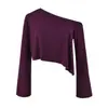 Ins atacado de roupas femininas estilo europeu e americano transfronteiriço outono de 2026 novo estilo puro desejo ombro a ombro solta curta manga longa camiseta
