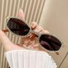Nuevas Exquisitas Gafas de Sol Hechas a Mano Incrustadas de Diamantes Celebridad de Internet Marco Ovalado Retro Gafas de Sol Personalizadas Patillas con Veta de Madera Gafas de Sol