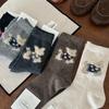 Calcetines de Lana de Cachorro Suave y Lindo Otoño e Invierno Calcetines de Media Caña Estilo Japonés Cálidos de Invierno Dibujos Animados Calcetines Holgados de Hilo Gris