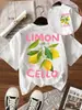 Camiseta de Mujer con Estampado de Letras Rosa Cello Fruta de Limón Algodón Camiseta Multicolor Hip-Hop Verano Manga Corta Y2K