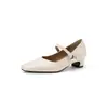 Sapatos Casuais de Trabalho Novo Estilo com Saltos Médios Bloco, Sapatilhas Simples de Calçar com Tira, Sapatos de Princesa, Tamanhos 33-43, Sapatos de Exportação Amazon