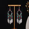 Pendientes ovalados de estilo étnico bohemio europeo y americano, atracciones turísticas retro, pendientes con borlas y cuentas para minorías.