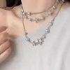 Collar de Estrella de Cinco Puntas Gris Perlado con Cuentas de Doble Capa para Mujer, Estilo Único, Cadena para Clavícula en Capas, Accesorio de Cadena Larga para Suéter