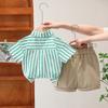 Traje de Verano para Niño Nuevo Estilo Estilo Occidental Bebé Delgado Manga Corta Dos Piezas Bebé Verano Camisa a Rayas Pantalones Cortos Moderno