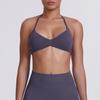 Sutiã Esportivo Cruzado de Cor Sólida Liso Lindo Costas Apertadas Alta Elasticidade Decote Halter para Corrida Fitness Yoga Feminino