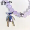 Pulseira de Cristal de Jade Púrpura Natural Lavanda para Mulheres, Contas de Cristal da Sorte, Pulseira de Cristal Urso Prateado, Presente de Casal