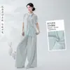 Nueva Camisa de Danza Plegada tipo Acordeón Estilo Chino para Bailarinas, con Escote Asimétrico, Corte Holgado, Textura Delgada, Mangas Cortas, Ropa de Práctica para Danza Moderna