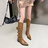 2026 Comercio Exterior Transfronterizo Botas Retro Marrones de Nicho con Hebilla de Cuero Melard Punta Fina Botas de Montar Botas Altas Botas Largas