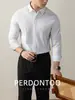 Camisa de Manga Larga Delgada con Patrón Vertical Estilo de Negocios de Lujo Ligero para Hombre Primavera y Otoño Diseño Elegante Casual Sin Planchar Camisa con Botones Ocultos