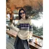 Suéter de Cuello Alto Retro con Media Cremallera para Mujer Otoño Invierno Jacquard Fair Isle Holgado Perezoso Pulóver Prendas de Punto Top