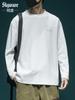 Camiseta Branca de Manga Longa Pesada para Homens, Corte Solto, Tamanho Grande, Novo Estilo de Outono, Gola Redonda, Top Camada Interna, Camisa Base Extra Grande