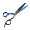 Tesoura de Cabeleireiro Capa Preta e Azul de 6,0 polegadas, Tesoura de Cabelo, Tesoura Odontológica, Dentes de Galhada, Dentes Sem Marcas, Dentes em Forma de V, Dentes de Espinha de Peixe