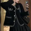 Cárdigan de punto estilo francés, una nueva pieza chic de abrigo con un aire sofisticado y elegante, hecho con pelo sintético de visón, perfecto para otoño e invierno, y que irradia un aura de moda y estilo.