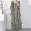 Estilo Nuevo 2026 Estilo Nacional Bata de Noche para Mujer, Verano Elegante y de Alta Gama Algodón Seda Ropa de Dormir, Nuevo Estilo Chino Vestido Largo de Algodón Seda para Vacaciones en la Costa
