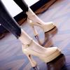Zapatos de tacón de bloque elegantes y versátiles de boca poco profunda, estilo nuevo de verano 2026, con plataforma impermeable y suela gruesa, tacones súper altos para mujeres petite