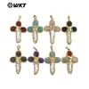 Wt-Jp382 Ágata Amazonita Cuarzo Rosa Perla Incrustado Forma de Cruz Chapado en Oro de 18 Quilates Colgante Accesorios de Joyería Hechos a Mano
