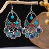 Pendientes de turquesa con borlas bohemias europeas y americanas, pendientes de estilo minoritario retro, pendientes de personalidad con temperamento, venta al por mayor