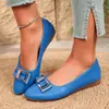 Zapatos Planos de Moda Otoño 2026 Transfronterizos para Mujer, Punta Fina, Escote Bajo, Tacón Bajo, con Hebilla Metálica de Pedrería
