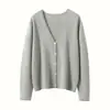Cardigan de tricô V-neck em cashmere macio e confortável, com bainha enrolada e padrão de osmanthus, um novo estilo de outono para mulheres, adequado para o trabalho e o dia a dia, com caimento solto