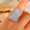 Anillo de hoja exagerado estilo europeo y americano, moda nicho de alta gama, anillo abierto ajustable de diamantes completos para mujer, versátil