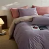 Juego de cuatro piezas de ropa de cama de algodón cepillado estilo nórdico para otoño e invierno, funda de edredón simple de algodón 100s, sábana, sábana bajera y funda de edredón
