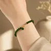 "Qinglan" Pulsera de Piedra Chalcedonia Jadeíta Verde Espinaca con Cuentas Pequeñas para Mujer, Pulsera de Jadeíta Jade Estilo Chino Nuevo