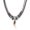 Collar con colgante de diente de animal tribal transfronterizo para hombre, estilo Maillard, multicapa, con cuentas de madera y cadena de lana.