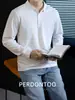 Camisa Polo de Algodão Respirável com Malha em Colmeia de Manga Longa para Homens, Gola em Tricô Liso, Camiseta Solta para o Dia a Dia