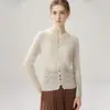 Cárdigan de terciopelo tejido a ganchillo hueco 75% cachemir 25% seda para mujer con botones de perla y ribete de encaje chaqueta de cuello redondo