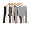 FS281-22 inverno Novo estilo europeu e americano sexy ombro a ombro fleece de cashmere forrado quente slim-fit manga longa camiseta