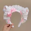 Diadema de Felpa con Estampado de Leopardo Rosa y Moño de Gatito para Mujer, Diadema Linda Versátil para Lavarse la Cara, Pasador, Tocado de Corona Alta