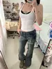 Jeans de Pierna Recta con Micro Campana de Diseño Retro Americano Talla Grande para Mujer, Estilo Hot Girl, Adelgazantes, Versátiles, Pantalones de Campana Rasgados