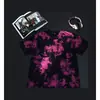 Camiseta Tie-Dye Lavada Pesada 230g Transfronteiriça Retrô Oversize Solta Ombro Caído Marca Tendência Manga Curta Atacado
