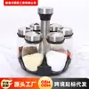 Juego de Seis Frascos Giratorios de Vidrio para Condimentos con Tapas de Acero Inoxidable, Botellas de Cocina para Sal, Azúcar, Pimienta y Estante de Almacenamiento para Especias