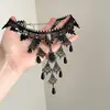 Colar Europeu e Americano Transfronteiriço Estilo Dark com Renda Preta e Franjas, Acessório de Moda Único e Versátil com Toque de Luxo
