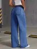 Europeo y Americano Transfronterizo 2025 Nuevo Jeans Sueltos Azul Claro Lavado Pierna Ancha Pantalones Color Puro Jeans de Mujer