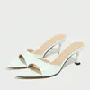 Sandalias de Tacón Alto para Mujer, Mula Ancha, Elegante Punta Fina, Cómodos Tacones de Gatito, Sandalias para Mujer de Fiesta en Discoteca de Cuatro Estaciones