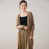 Estilo Novo Outono e Inverno Cardigan 100% Caxemira Pura Feminino Comprimento Médio Decote V Solto Modelagem Emagrecedora Macio Aveludado Versátil Jaqueta de Tricô