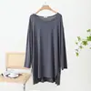 Vestido Fino Estilo Primavera y Verano con Parte Delantera Corta y Trasera Larga, Cuello Redondo, Color Sólido, Corte Holgado, Talla Grande, Mangas Largas, para Casa y Uso Casual