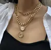 Estilo Punk Metal Hip-Hop Europeo y Americano Transfronterizo Estatua de Cabeza en Relieve Colgante de Disco de Aleación Cadena de Cuentas Finas Collar Multicapa