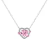 Collar de Plata de Ley S925 Estilo Coreano para Mujer, Aretes de Zirconia Rosa con Forma de Corazón de Lujo Ligero de Nicho, Anillo de Plata con Forma de Corazón Estilo Chanel para Mujer