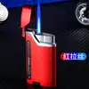 Nuevo Encendedor de Chorro Azul Metálico con Llama, Recargable, Antiviento, Electrónico, Tanque de Gas Visible, Regalo Personalizado de Alta Gama para Novio, Moderno
