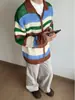 Cárdigan de punto a rayas para hombre y mujer, diseño otoñal, sentido de la moda, nicho, blusa protectora solar, sentido atmosférico, tejido hueco, suéter informal