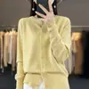 Nuevo Estilo Cárdigan de Punto Chaqueta Corta para Mujer Fina Simple Versátil Holgado Casual Cuello Redondo Prenda Exterior Superior Manga Larga