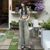 Jeans de Pierna Ancha con Borde de Piel Vintage para Mujer Otoño e Invierno 2024 Cintura Alta Pequeña Adelgazantes Tubo Recto Largo