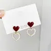 @Oferta Especial@ Brincos Coreanos de Coração Vazado com Pérolas, Brincos Stud de Coração de Pêssego Delicados e Elegantes com Esmalte Gotejado Atacado