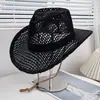 Chapéu de Palha Jeans Tecido Vazado Novo Estilo Transfronteiriço para Homens e Mulheres, Chapéu de Sol de Aba Larga para Férias na Praia ao Ar Livre, Proteção Solar, Respirável