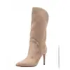 2026 Nuevas Botas Cortas Rectas de Moda Estilo de Comercio Exterior Transfronterizo Puntiagudas Tacón de Aguja Alto Slip-On Pasarela Talla Grande para Mujer